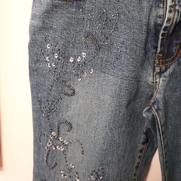 NWOT Frilli Exchange blue wash denim jeans w/ sequin & bead embellishments, 7 - Picture 10 of 13